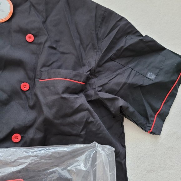 Happy Chef | NEW Signature Chef Coat | Unisex Black/Red Medium - Picture 11 of 14